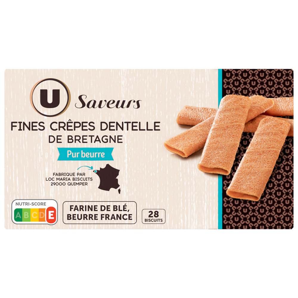 U SAVEURS Fines crêpes dentelle de Bretagne au beurre , paquet 120g