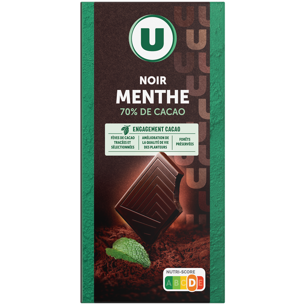 U Chocolat noir aromatisé à l'arome nature de menthe 100g