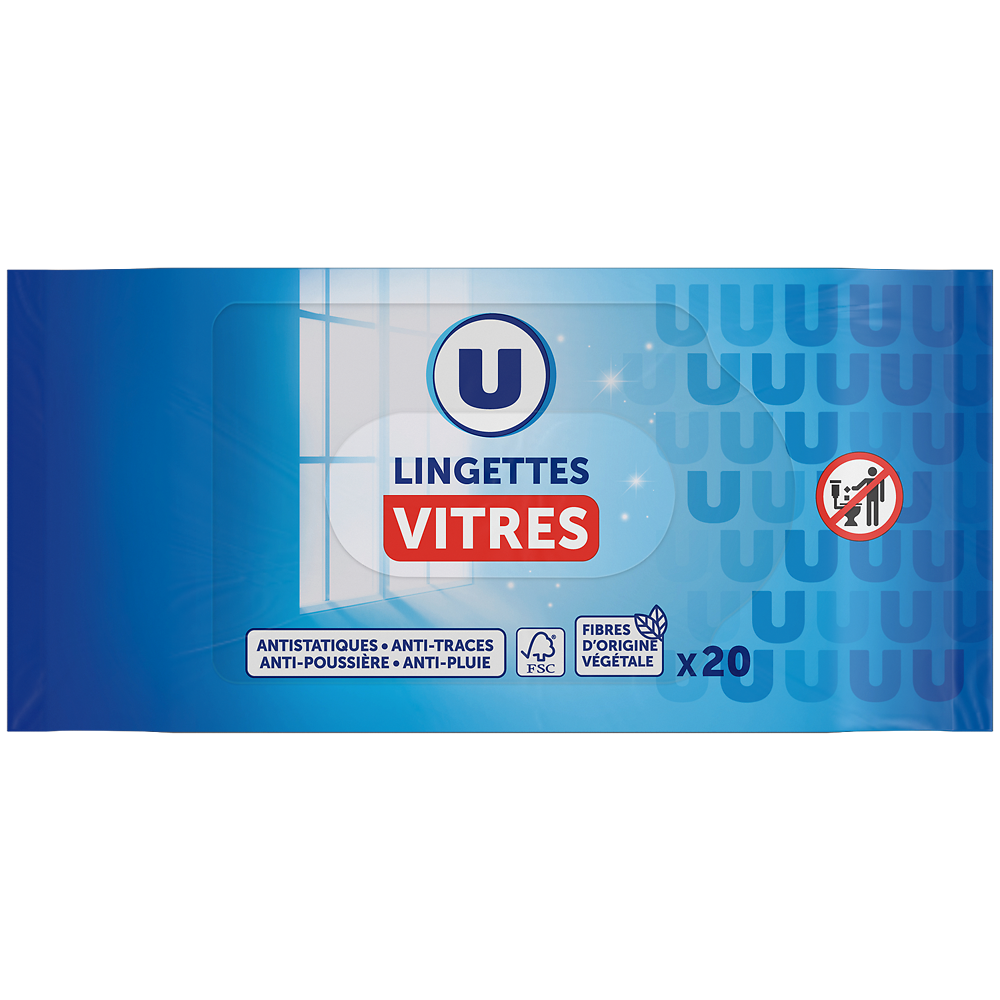 U Lingettes nettoyantes vitres, x20