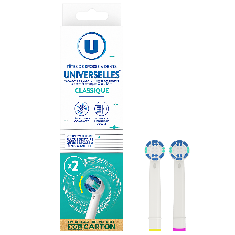 U Tête de brosse à dents universelle soin classique, x2