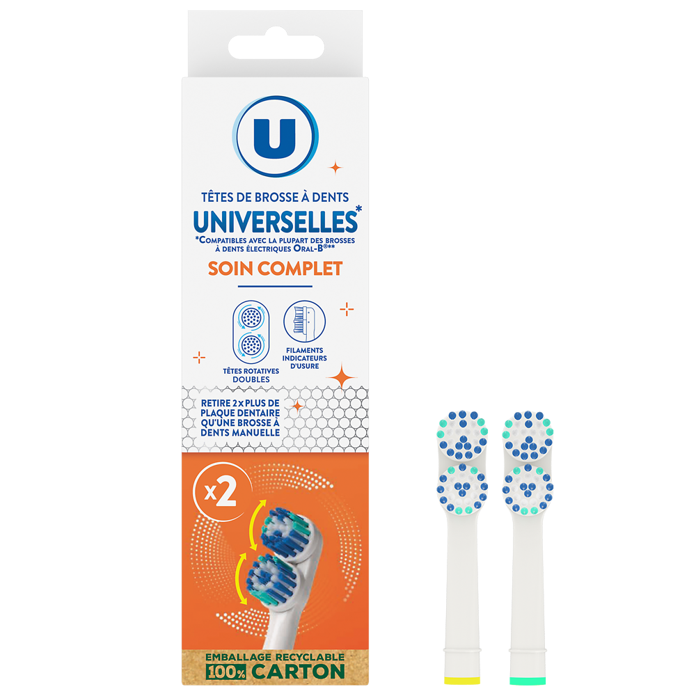 U Tête de brosse à dents universelle soin complet,  x2