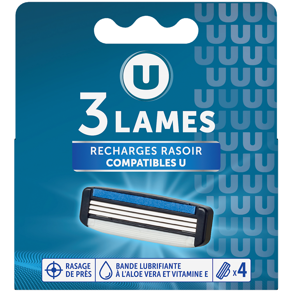 U Recharge rasoir homme 3 lames x4