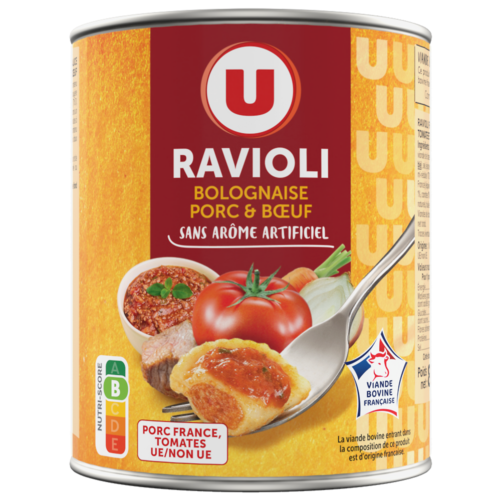 U Ravioli bolognaise porc boeuf VBF, boîte 800g