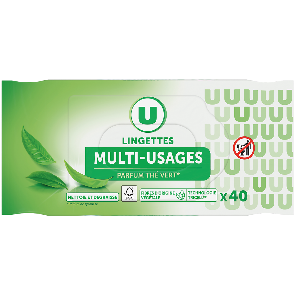 U Lingettes multi-usages parfum thé vert x40