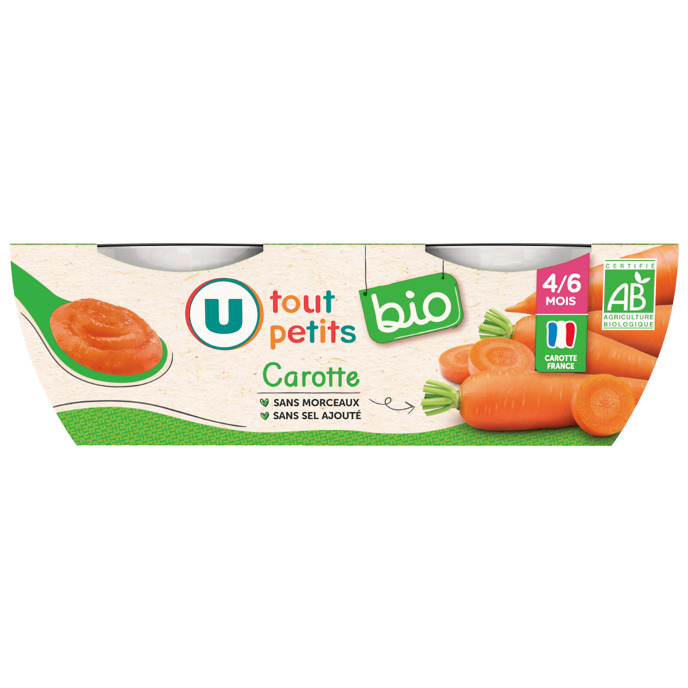 U TOUT PETITS BIO Petits pots bébé carotte - 2x120g