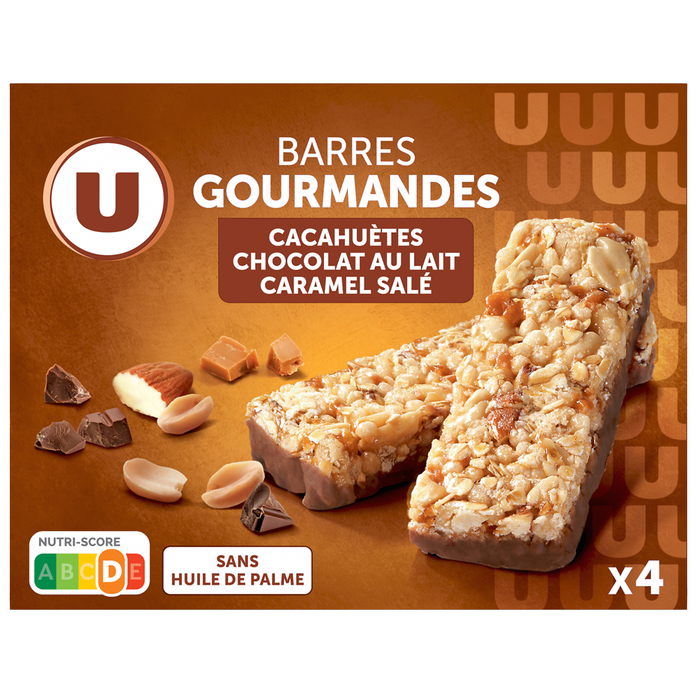 U Barres de céréales gourmandes cacahuètes chocolat caramel U 140g x4