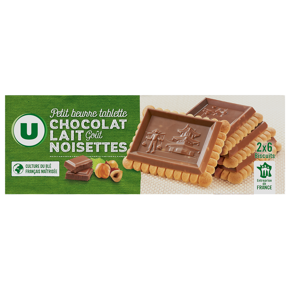 U Petit Beurre tablette chocolat au lait et goût noisettes, paquet 150G