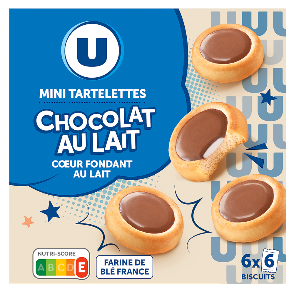 U Mini tartelette chocolat au lait coeur fondant au lait, 225g