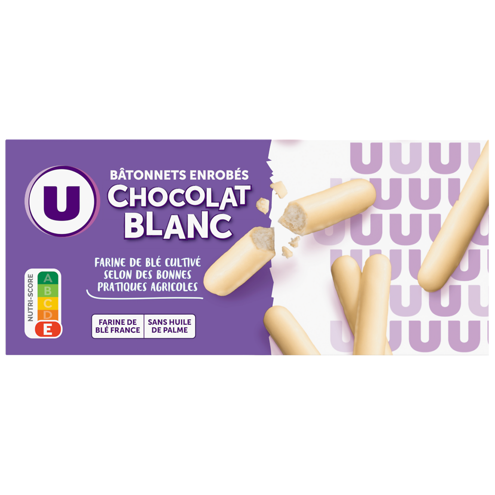 U Gâteaux Bâtonnets au chocolat blanc, paquet 150g