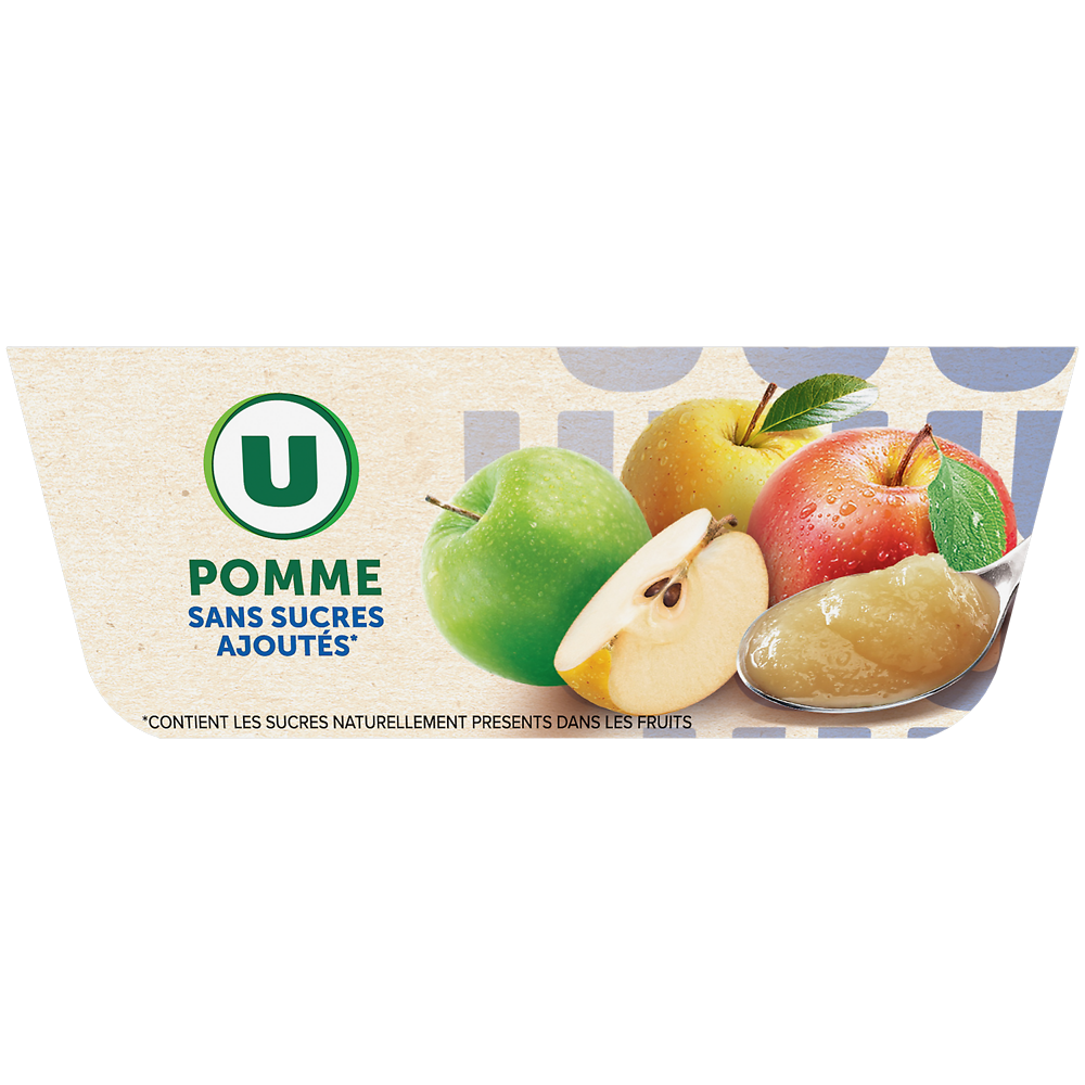 U Dessert fruitier Coupelles sans sucres ajoutés pomme nature - 4x100g