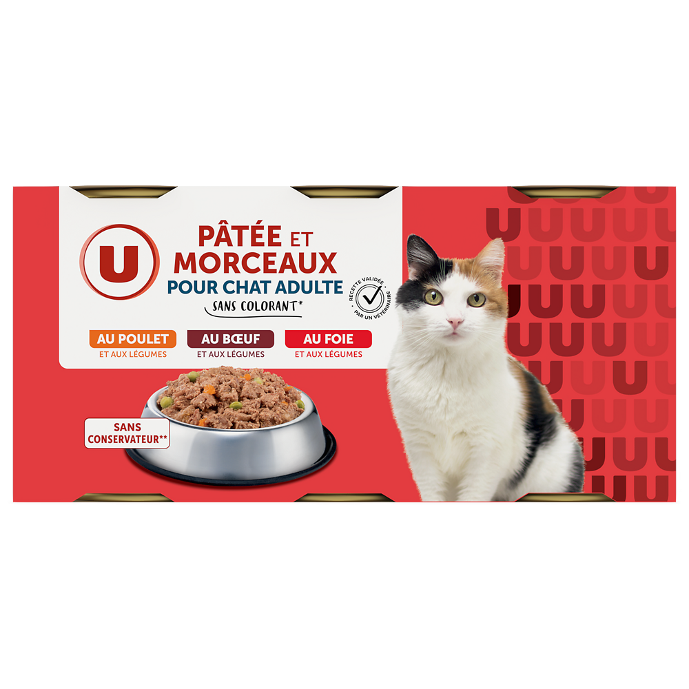 U Boîte pour chat Pâtée et morceaux viandes, 3X400gr