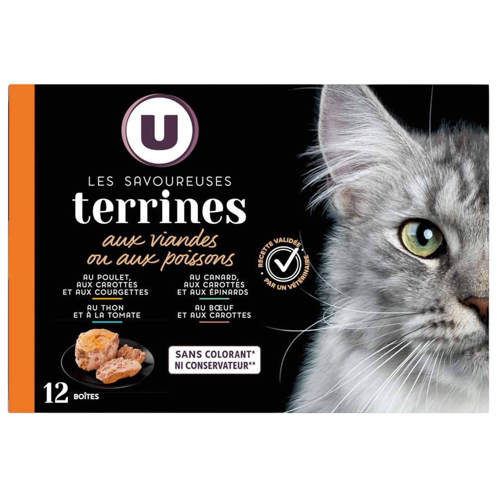 U Sachet fraicheur pour chat Terrines viande poisson, 12x85g