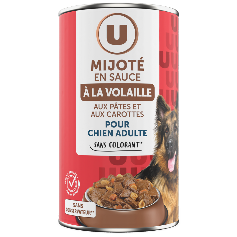 U Boîte pour chien Mijoté en sauce à la volaille pates carotte, 1.2kg