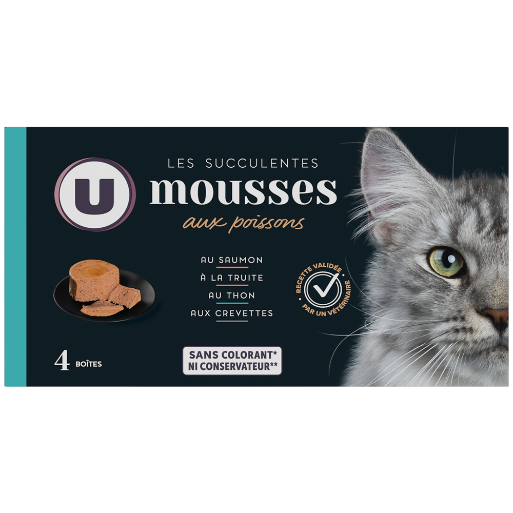 U Sachet fraicheur pour chat Mousse poisson, 4x85g