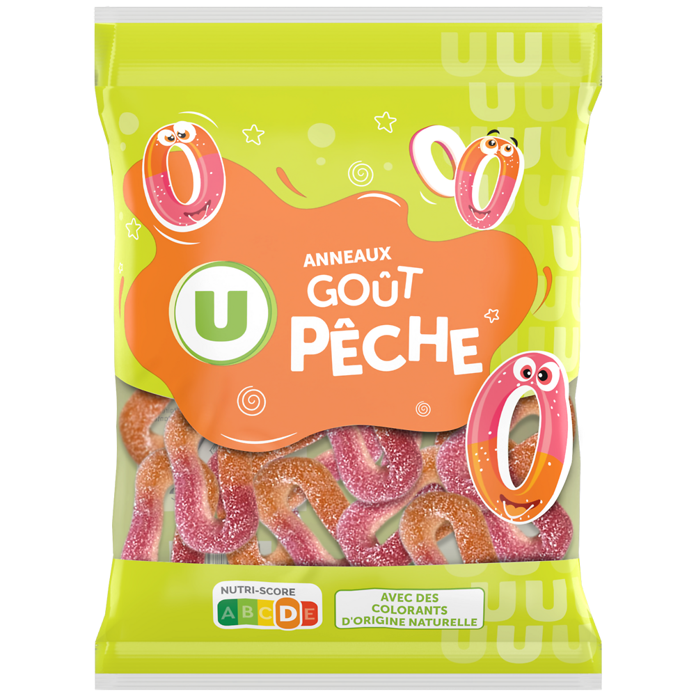 U Bonbons gélifiés anneaux pêche - sachet 250g