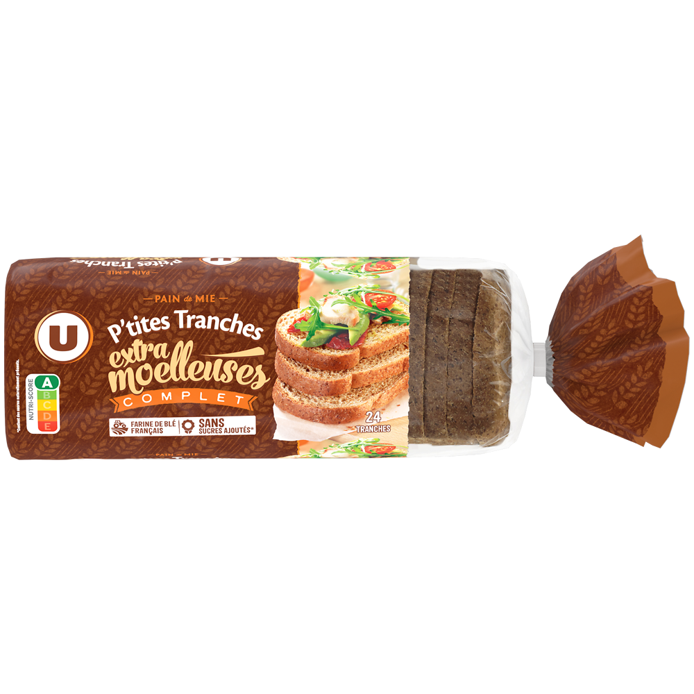 U Pain de mie petite tranche complet sans sucre ajoutés, 500g