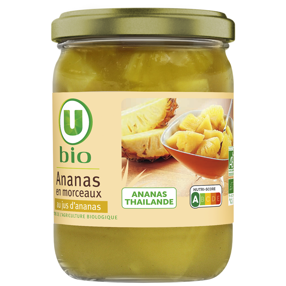 U BIO Ananas en morceaux au jus d'ananas, 245g