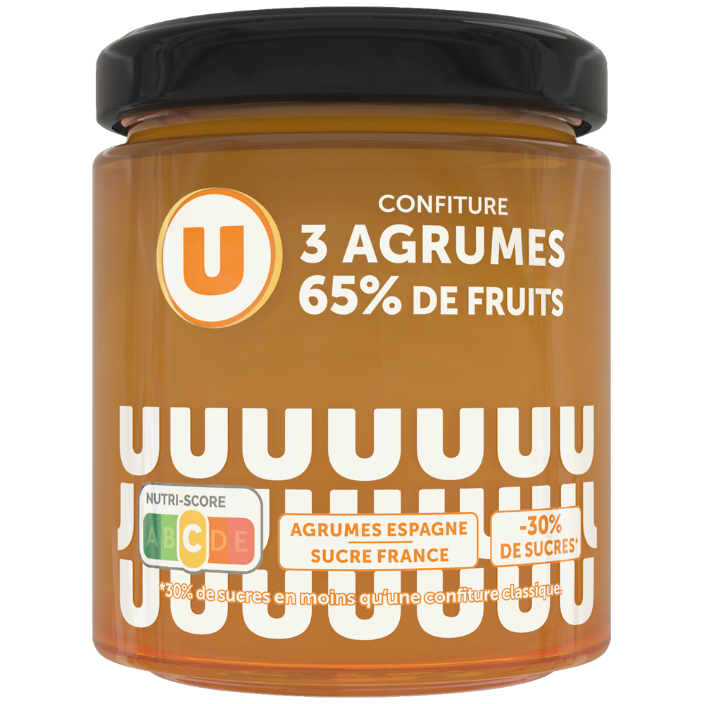 U Confiture 3 agrumes 65% de fruits, 320g