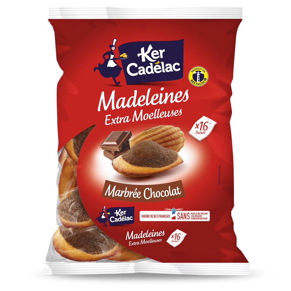 Madeleines Extra Moelleuses Marbrée chocolat KER CADELAC - x16 sachets- 400g