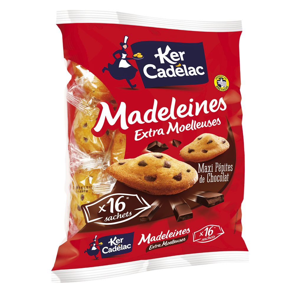 Madeleines Extra Moelleuses Maxi pépites chocolat KER CADELAC- x16 sachets - 400g