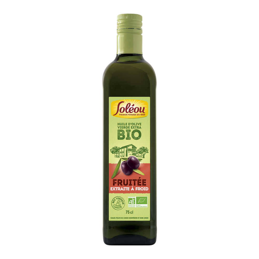 Huile d'olive vierge extra bio Fruttato SOLEOU, Bouteille 75cL