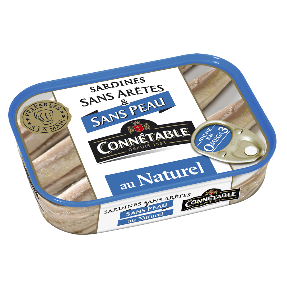 Sardines sans peau & sans arêtes au naturel CONNETABLE 1/6 98g