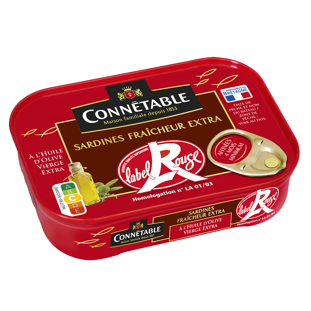 Sardines de Bretagne Label Rouge à l'huile d'olive CONNETABLE, 135g