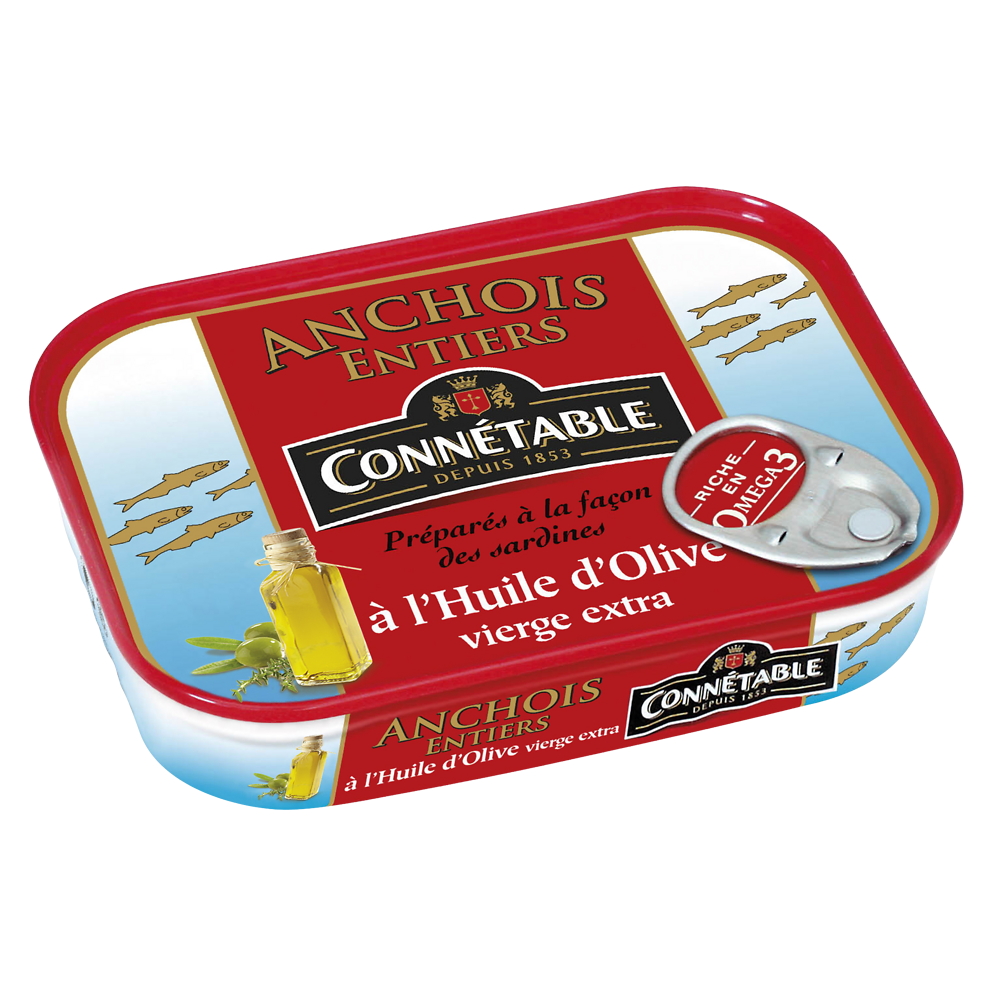 Anchois entiers à l'huile d'olive CONNETABLE, 100g