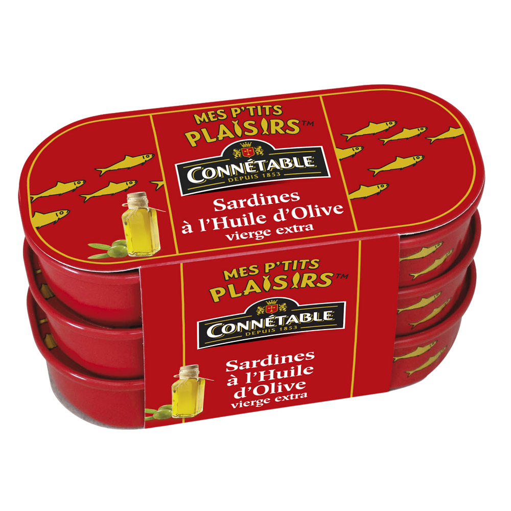 Petites sardines à l'huile d'olive vierge extra CONNETABLE, 3 boîtes de 1/13, 165g