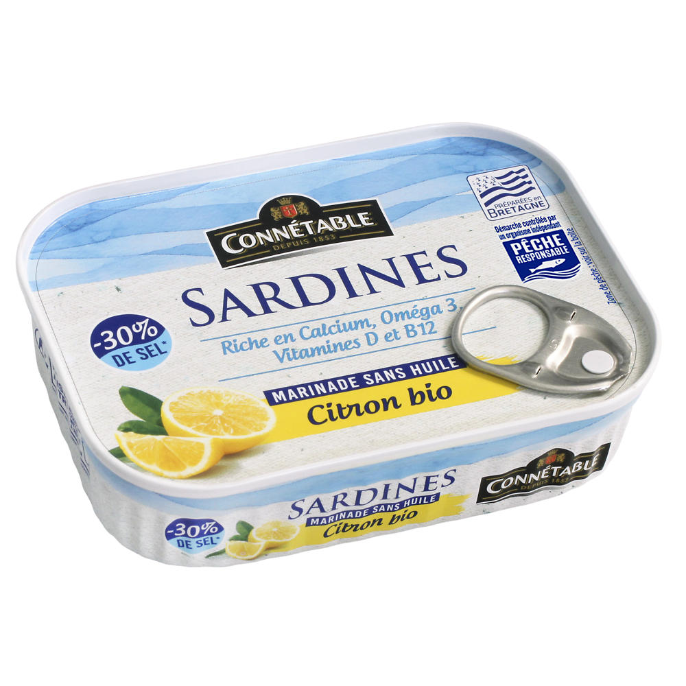 Sardines marinade citron sans huile sans huile à teneur réduite en selCONNETABLE, 135g