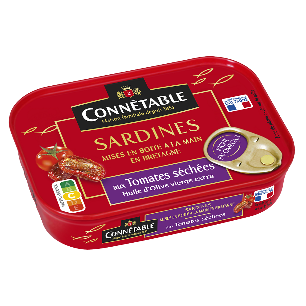 Sardines à l'huile d'olive et aux tomates séchées CONNÉTABLE, boite de115g