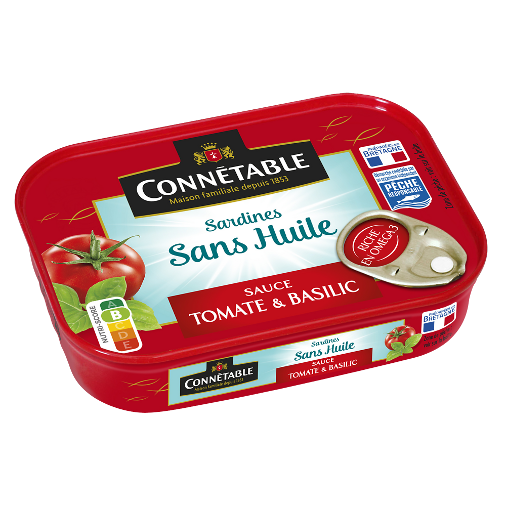 Sardines Pêche Responsable sauce tomate et basilic sans huile CONNETABLE 115g 1/6