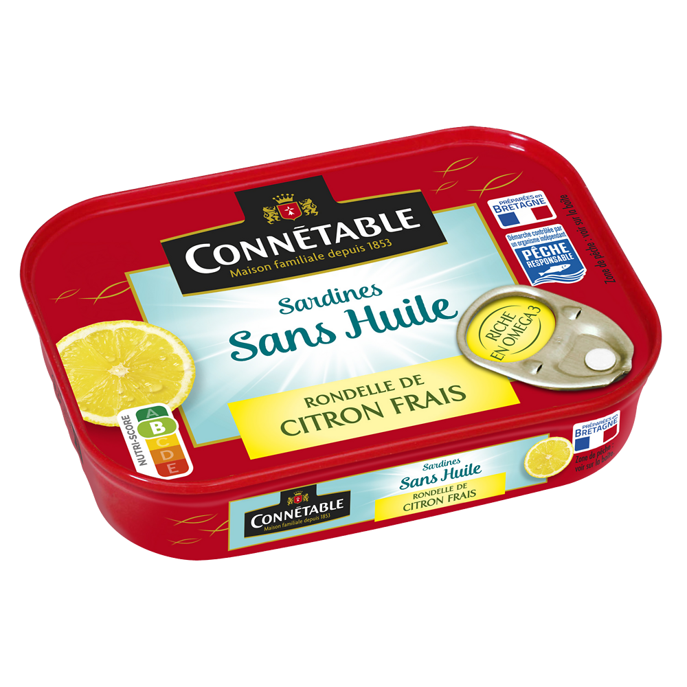 Sardines Pêche Responsable rondelle de citron frais sans huile CONNETABLE 115g