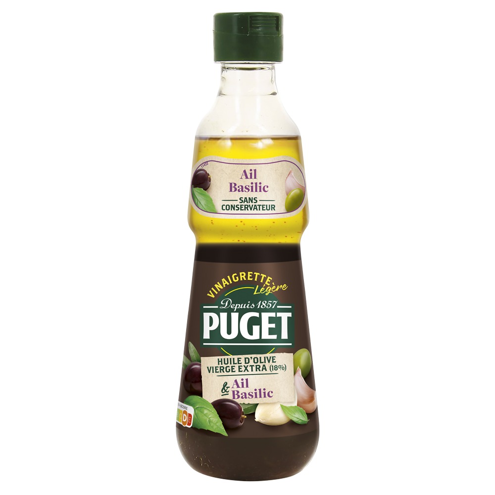 Vinaigrette légère biphasée vinaigre de xérès ail basilic, PUGET, 33cl