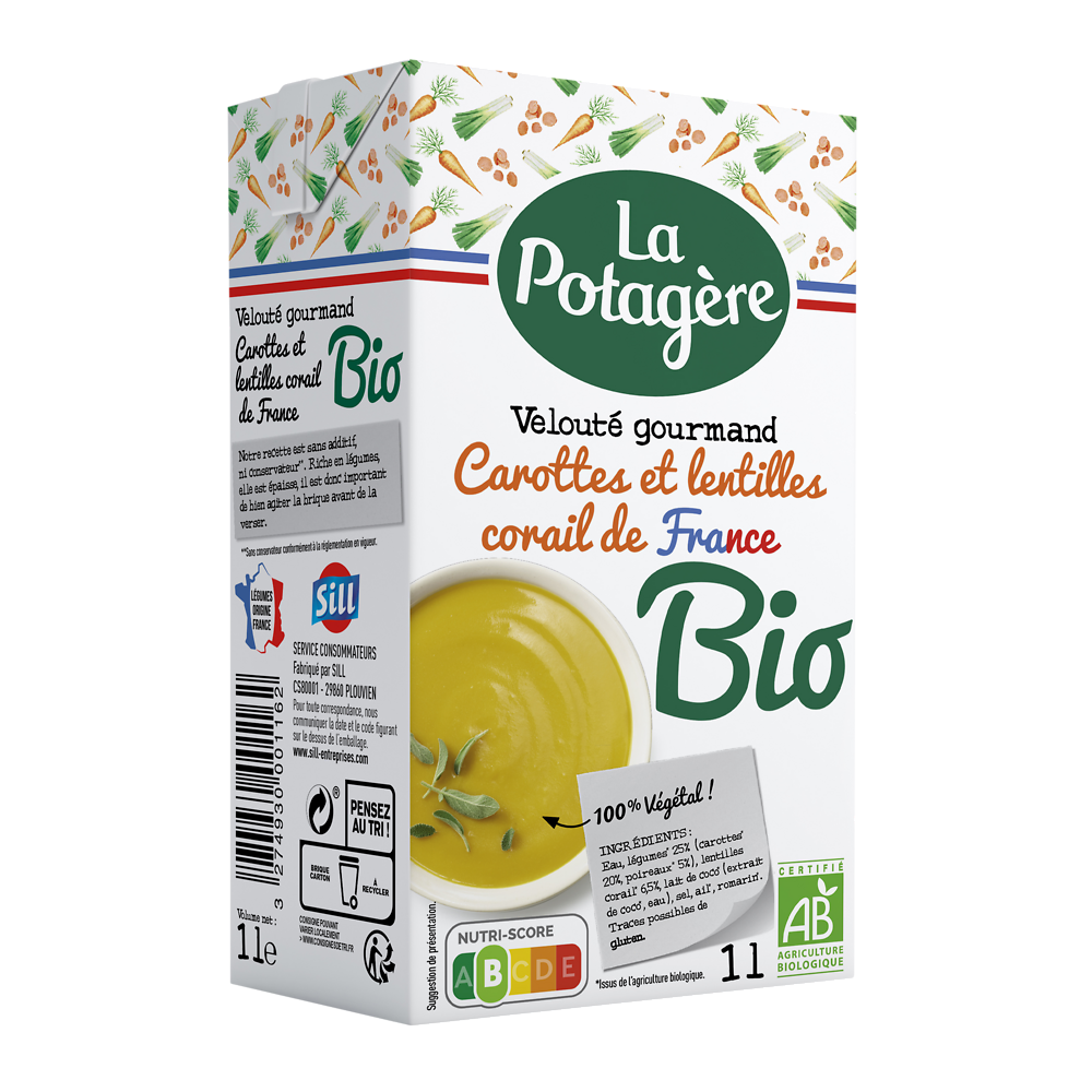 Velouté de carottes et lentilles corail bio LA POTAGERE, 1L