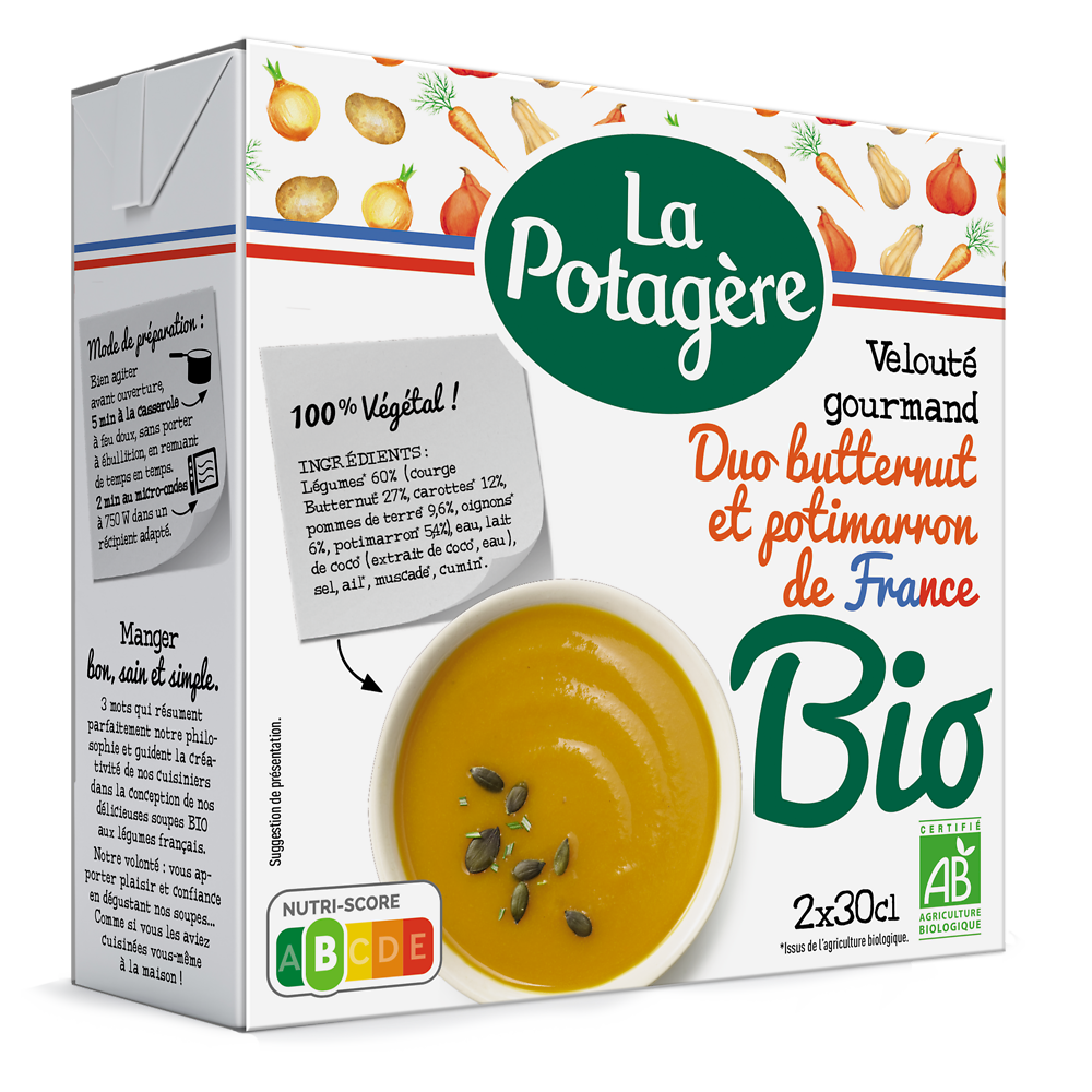 Velouté Duo Butternut et Potimarron Bio LA POTAGERE, 2x30cl