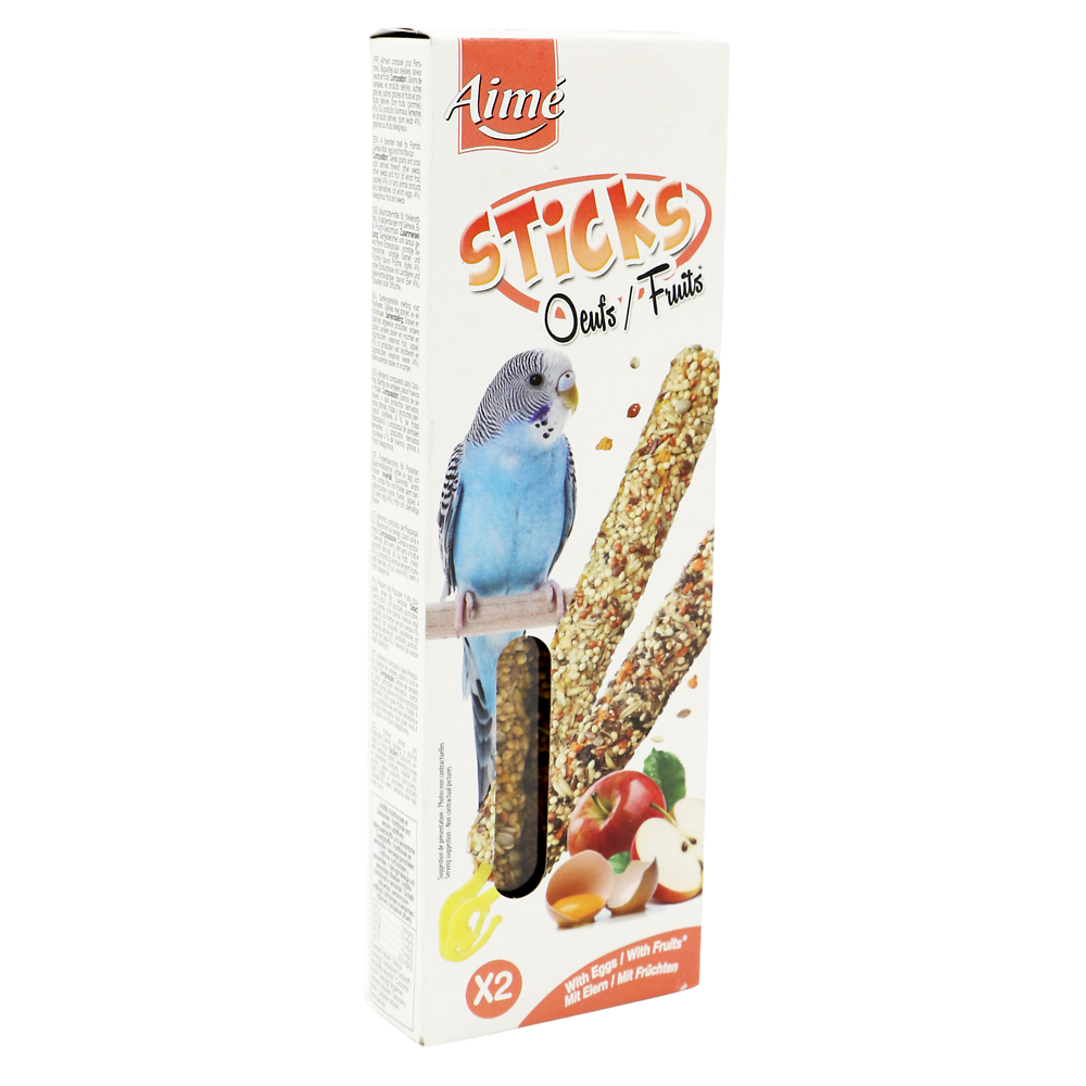 Baguette perruche 2 saveurs oeuf fruits, AIME, 85g