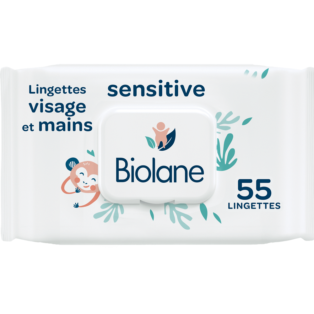 Lingettes visage et mains sensitives BIOLANE, x55