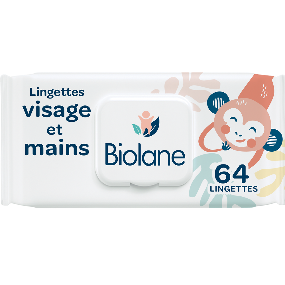 Lingettes pour visage et mains BIOLANE, étui de 64