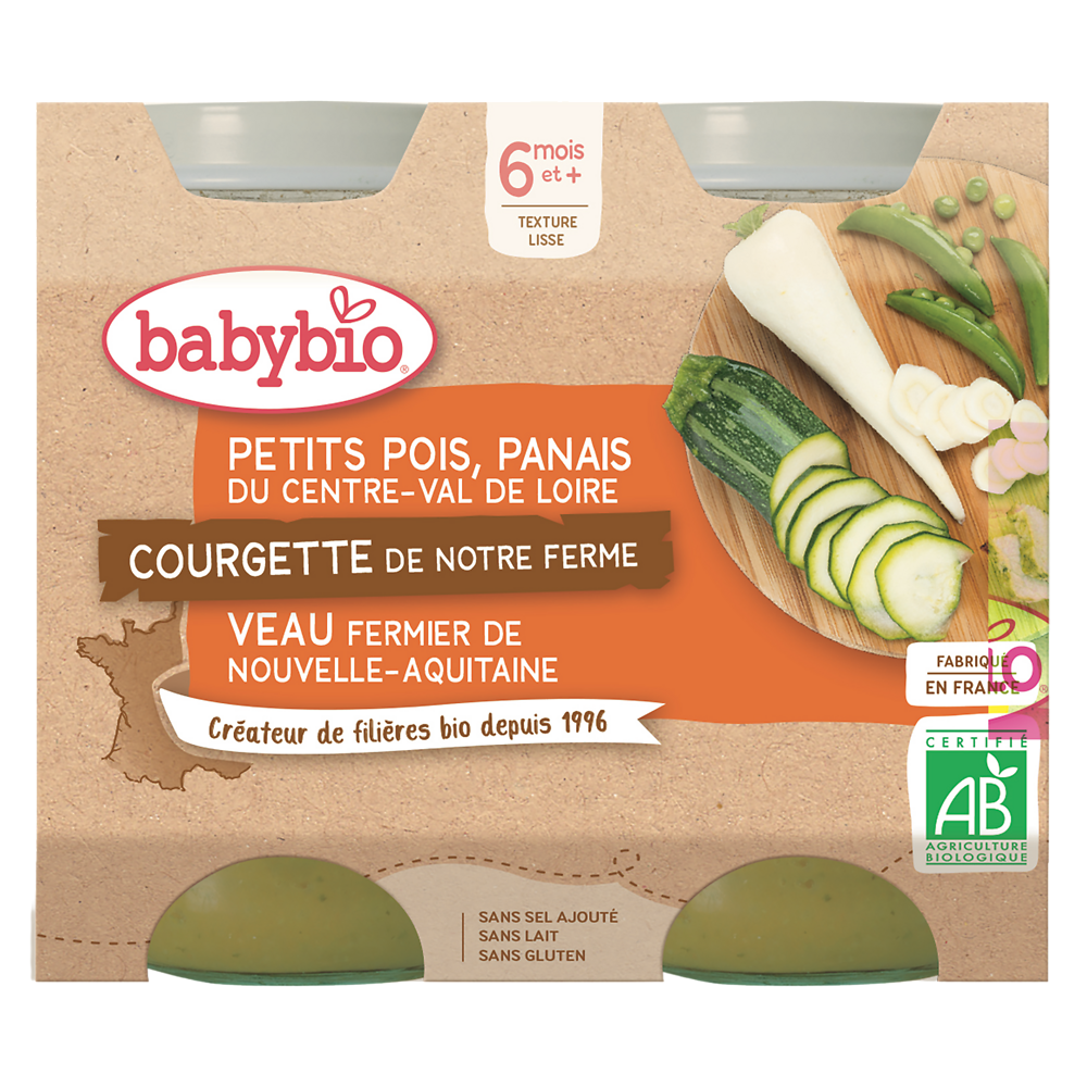 Pot petits pois panais courgette veau BABYBIO, 2x200g