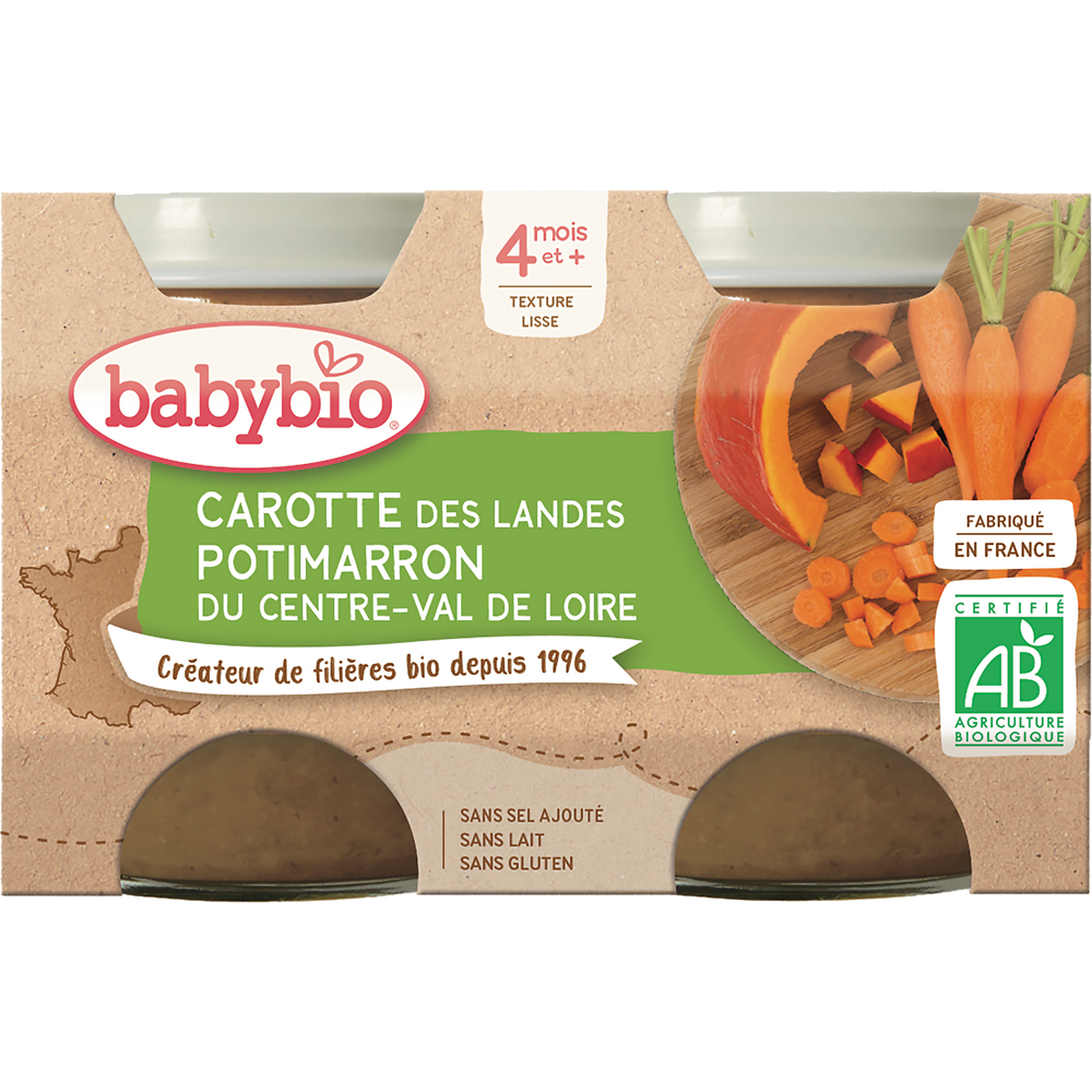 Pot carotte potimarron BABYBIO, dès 4 mois, 2x130g