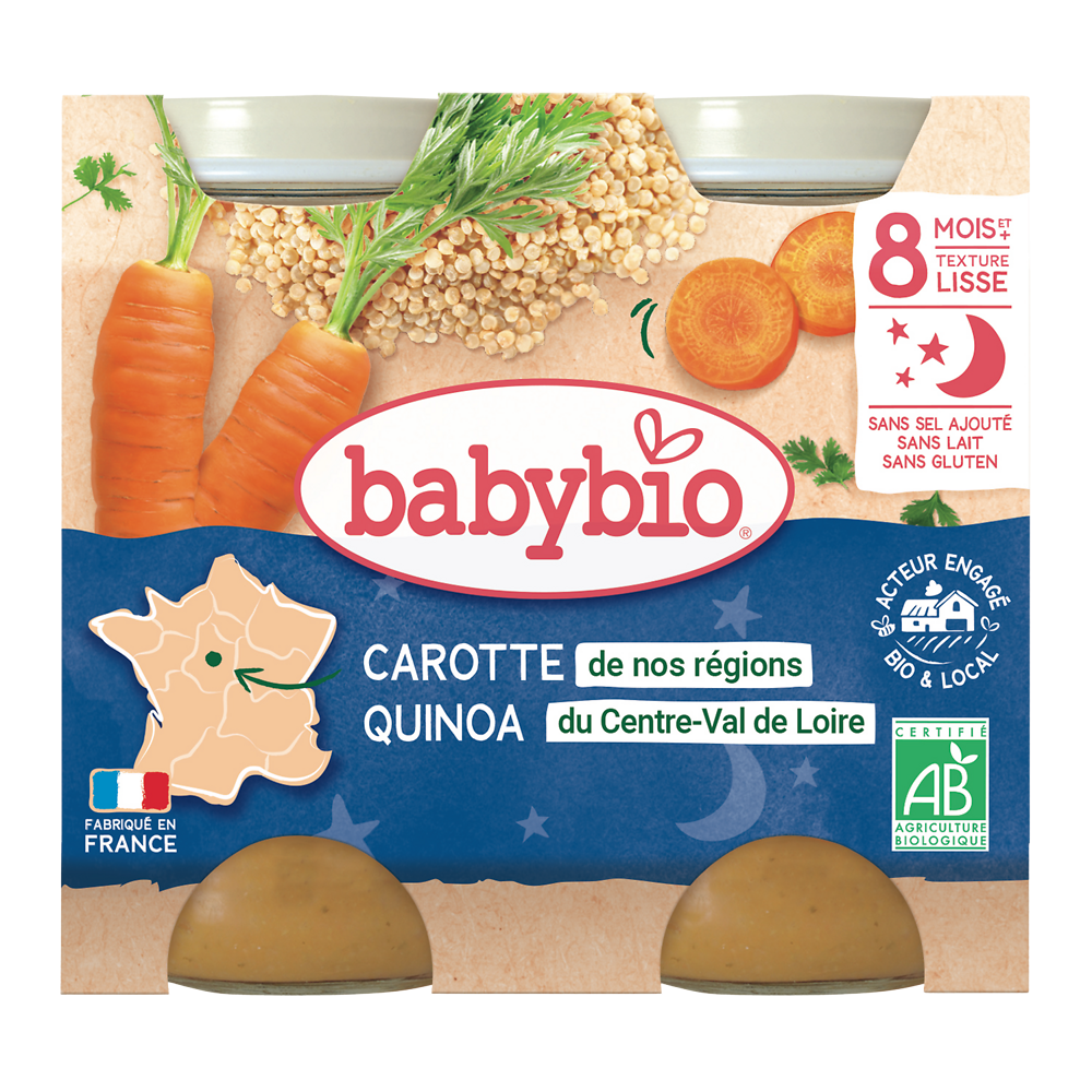 Pot bonne nuit carotte quinoa BABYBIO, 2x200g