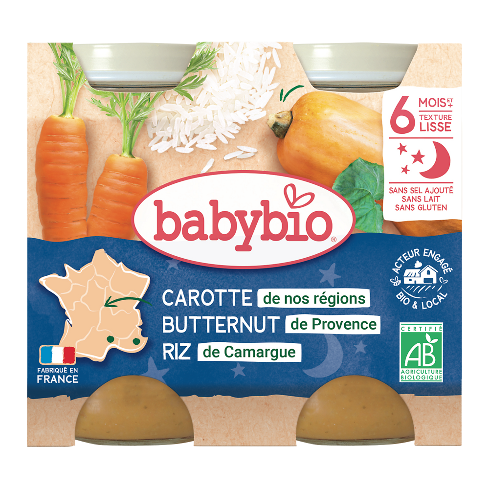 Pot bonne nuit carotte potimarron riz BABYBIO, 2x200g