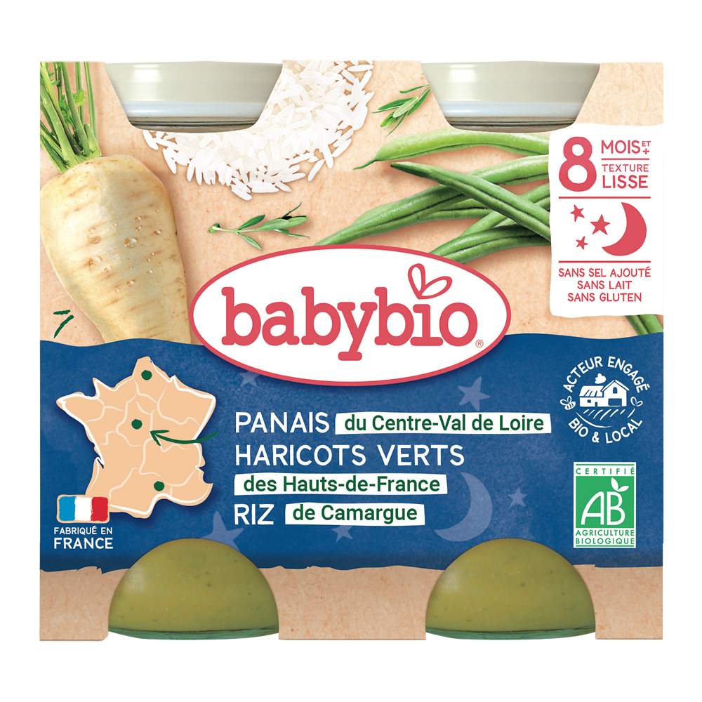 Pot bonne nuit panais haricots verts riz BABYBIO, 2x200g