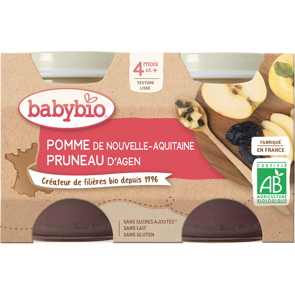 Purée de  pomme pruneau BABYBIO,  2 pots de 130g