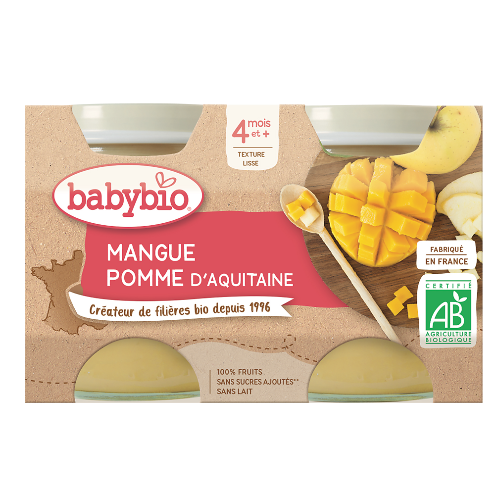 Purée de pomme et mangue BABYBIO, 2 pots de 130g