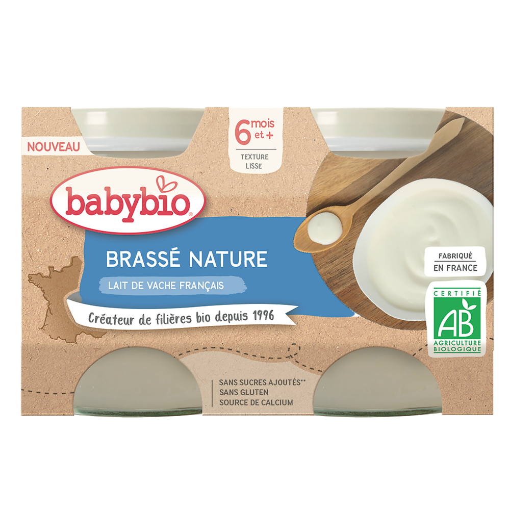 Brassé nature au lait de vache français BABYBIO, 2x130g 260g