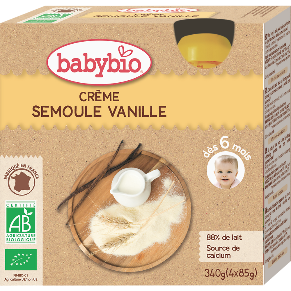 Gourde semoule vanille dès 6 mois BABYBIO, 4x85g