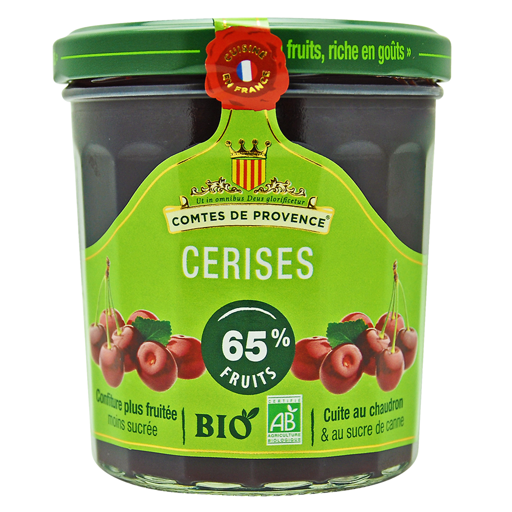 Confiture de cerise bio LES COMTES DE PROVENCE, pot de 350g