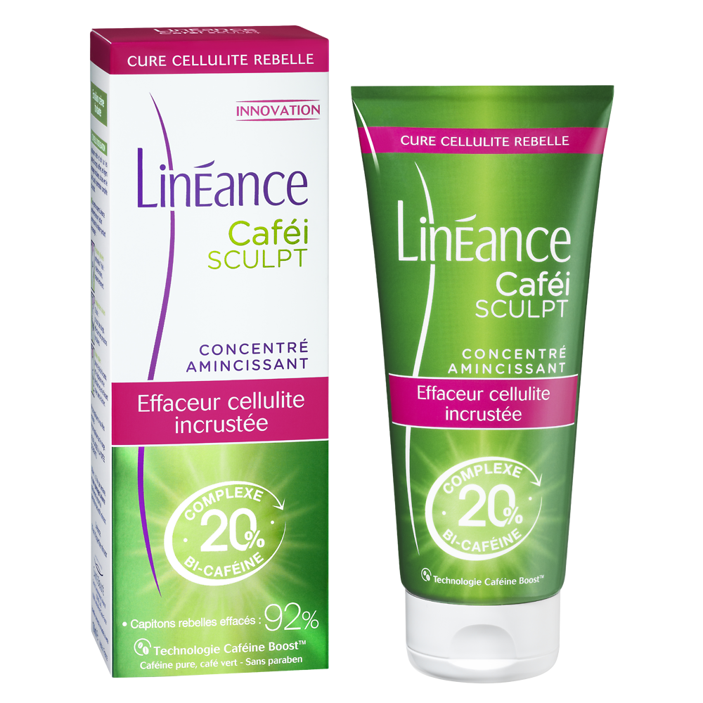 Crème concentré amincissant caféine sculpt effaceur de cellulite incrustée LINEANCE, tube de 180ml